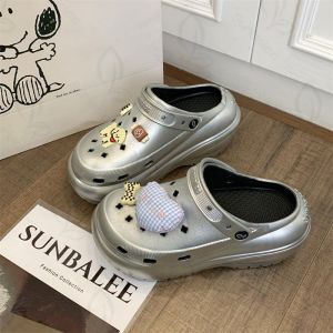 รองเท้าหัวโตรัดส้น พร้อมตัวติด รองเท้าผู้หญิง สีเงินสีทอง งานยาง eva  ใส่ใสบาย พื้นรองเท้าถอดได้ SUN8694