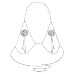 Adjustable Glittering Rhinestones Body Chain With Adhesive Nipple Pasties For Womens Clubwear And Costume Accessories
