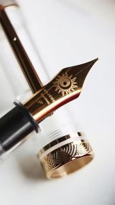 MAJOHN End Craftsman P140 Large Transparent Demonstration Pen No. 8 40 Nib Hard Rubber Tongue Copper Piston Ink Absorption