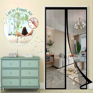 LFPLYQ Self Sealing ic Screen Door Heavy Duty Striped Soft Net Anti Mosquito Curtain Hands Free Vertical Dense Insect Door Screen All Seasons
