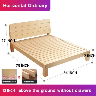 [Really To Ship] 36-70 Inch Solid Wood Bed Width Modern Simple Family Single Double Bed Economy Bedroom Furniture Bed 2M Long Bed Queen Bed King Bed Full Double Bed