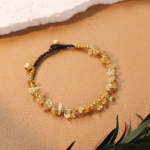 Natural Citrine Crystal Chips Beaded Bracelet Adjustable Braided Rope Lucky Charm Healing Crystal Bracelet Energy Stone Wealth Protection Boho Jewelry Spiritual Gift