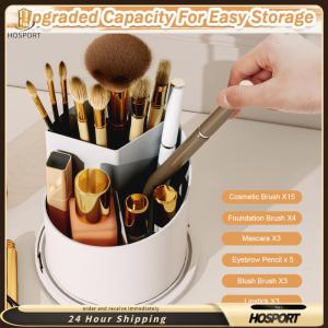 【HOSPORT】Rotating Makeup Organizer Plastic Desktop Organizer Dustproof Cosmetic Container Multi Compartment for Make Up Jewelry