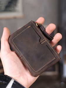 NUPUGOO Vintage Small Coin Purse Mini Wallet for Men Genuine Leather Pouch Brown Casual Little Bag Zipper Pocket Key Money Card Bags