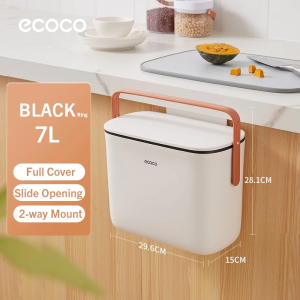 ECOCO Hanging Trash Can Wall Mounted 10L Large Capacity Trash Bin for Kitchen with Full Cover