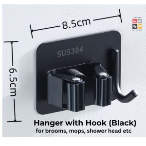 [Sg Seller] Broom Hanger Mop Clip Holder Stainless Steel With Hook Multipurpose Wall Mount  Kitchen Garage Garden