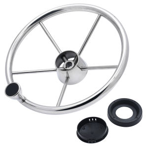 With Knob/ No Knob Stainless Steel Steering Wheel 13-1/2 Inch Boat 5 Spoke Destroyer Steering Wheel Marine Accessories