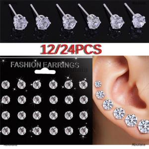 [COD] Abulaia 6 12Pairs Rhinestone Ear Stud Earrings Wedding Earrings Jewelry Gift