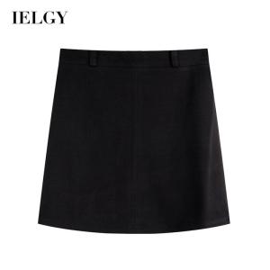 IELGY กระโปรงสั้นทรงเอสีดำเอวสูงสำหรับผู้หญิง
