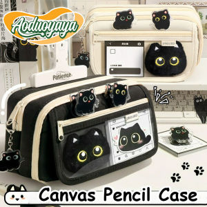 Aoduoyaya Canvas Pencil Case 9-layer Large Capacity Cute Cat Pen Box Student Stationery Storage Bag
