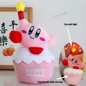 Sanrio Birthday Cake Plush Toy Cartoon Kirby Kuromi My Melody Cinnamoroll Can Sing and Flash Stuffed Plushie Doll Kids Gift for Birthday Graduation Valentine Birthday Mothers Day Festival Gift Desktop Decoration