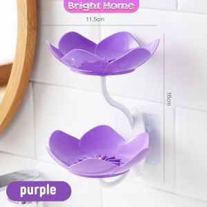 ที่วางสบู่ติดผนัง รูปดอกบัว ระบายน้ำได้ ไม่ต้องเจาะ  แบบสองชั้น soap dish