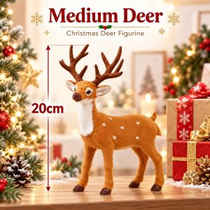 Christmas Deer Reindeer Figurine Deer Decoration Flocked Xmas Ornament Home Tabletop Garden Christmas Tree Decor