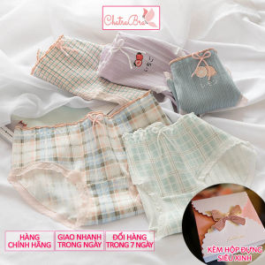 Set 5 quần lót nữ cotton mềm mại sọc caro nhiều màu vải kháng khuẩn