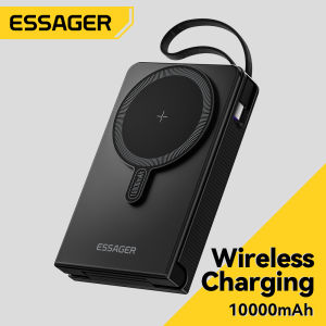 Essager 15W 10000mAh Wireless Charge Power Banks Built-in Type-C Cable Fast Charging Foldable Digital Display Watch Wireless Charging Power Banks For Type C PD20W iPhone16 15-12 Xiaomi Huawei Samsung iWatch AirPods Wireless Fast Charger Power Bank