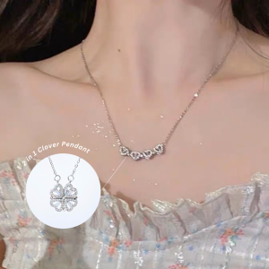 BUTTERCREAM Clover 2 in 1 Hearts Foldable Pendant Necklace with White Cubic Zirconia