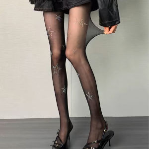 Y2k ดาวเพชร Rhinestone ถุงน่องหญิงเซ็กซี่ต้นขาถุงน่องสูง JK Lolita สาวๆน่ารักๆชุดชั้นใน Bling Pantyhose