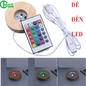 Đế Đèn LED Cắm USB 6cm Tròn Bằng Gỗ Thay Đổi Màu Sắc