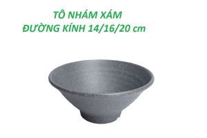 Tô nhựa melamine nhám xám đựng cơm bún phở tô xoắn miện loe - Tox16/17/18 cm
