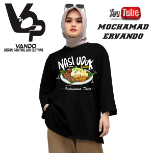 VANDO Kaos Lengan Panjang Kaos Makanan Nasi Uduk Baju Distro Tangan Panjang T-shirt Longsleeve Atasan Pria Bahan Cotton Combed 30s - Hitam