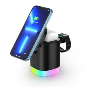3 In 1 Magnetic Wireless Fast Charger Stand For iPhone/iWatch/Airpods Series With Night Light