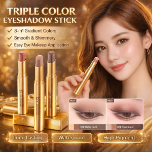 [Three Colors In One] Golden Diamond Gradient Eyeshadow Stick Waterproof Sweatproof Velvet Shimmer Earth Color Lazy Eyeshadow Stick