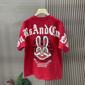 เสื้อยืดแขนสั้นพิมพ์ลายการ์ตูนผ้าฝ้ายบริสุทธิ์ขนาดใหญ่พิเศษสำหรับคอกลม