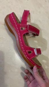 Foreign Trade Women's Summer Shoes: Breathable Peep Toe Flat Wedge Velcro Casual Sandals