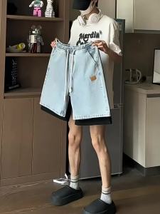 COD  Trend Lelaki Seluar Musim Panas Seluar Pendek Denim Lima Suku Amerika Yang Longgar Pakaian Luar Seluar Sederhana Nipis Lelaki Musim Panas  Sem