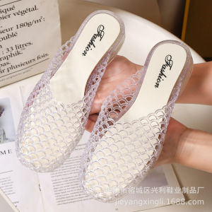 [Free Shipping] Womens New Summer Crystal Slippers Hollow Breathable Home and Hotel Non-Slip Fashionable Slide Sandals