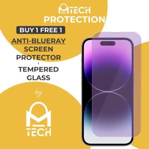 MTech Protection [BUY 1 FREE 1] Clear Anti Blue light Ray Full Coverage Cover Tempered Glass Screen Protector Compatible with iPhone 15 14 13 12 Pro Max Mini SE 2022 2020 2nd Gen 11 Pro X Xr 7 8 Plus Huawei Nova 5T Honor 20 P20 30 Pro Lite Mate 20 10