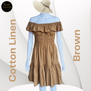 New Elegant Cotton Linen Off-Shoulder Midi Dress with Ruffle Trim for Women - Multiple Colors Comfortable Summer Wear OneSize S to L