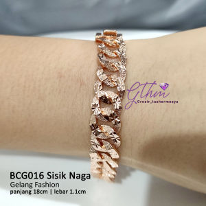 Gelang Emas Perak Sisik Naga Ukir Perhiasan Fashion Import Premium Lapis Emas Gold Silver Titanium Anti Karat Anti Alergi Bagus Untuk pesta kado hadiah bisa dipakai sehari-hari Kondangan Pesta bcg016