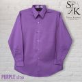 เสื้อเชิ้ต คอปก แขนยาวผู้ชาย ทรงตรง ผ้าคอมพ์ทวิว (Combed Twill) สีม่วง Purple คนอ้วน ตัวใหญ่ มีไซส์. 