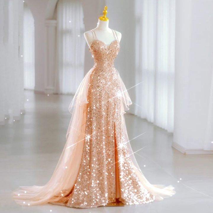 Champagne Golden Evening Dress Gown For JS Prom Dress Strap