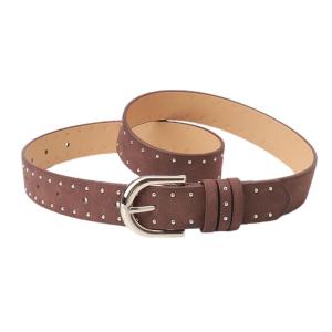 Casual Womens Jeans Belt Solid Color PU Leather Strap Studded Accents Metal Buckles Waistband