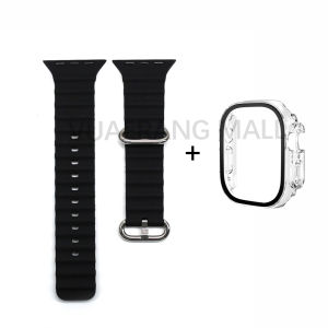 VUAERANG Case+Ocean Strap for Apple Watch Band 49mm Silicone Bracelet for i Watch Series Ultra 49mm Replacement Accessories