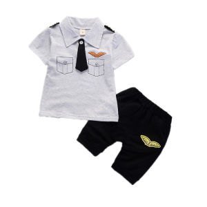 Pakaian anak-anak pakaian anak usia 0-4 tahun T-Shirt Kerah Ikat Lengan Pendek celana pendek kasual Anak Laki-laki Musim Panas Tampan Tanda Pangkat Katun Berkualitas Tinggi Penjualan Panas Dua Sepotong Set