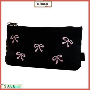 Follow Get New[Bloom Z] Ins Style Simple Black Bow Pencil Case Large Capacity Pencil Storage Bag Cosmetic Bag Stationery Organizer School Supplies
