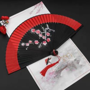 RGFV Portable Blossom Printing Folded Fan Chinese Style Exquisite Elegant Handheld Fans Fashion Retro Tassel Folding Fan Home Decoration