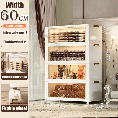 (1-5 Layers) storage box Foldable Multipurpose Stackable Storage Cabinet 2 Doors almari baju kitchen cabinet box storage storage rack