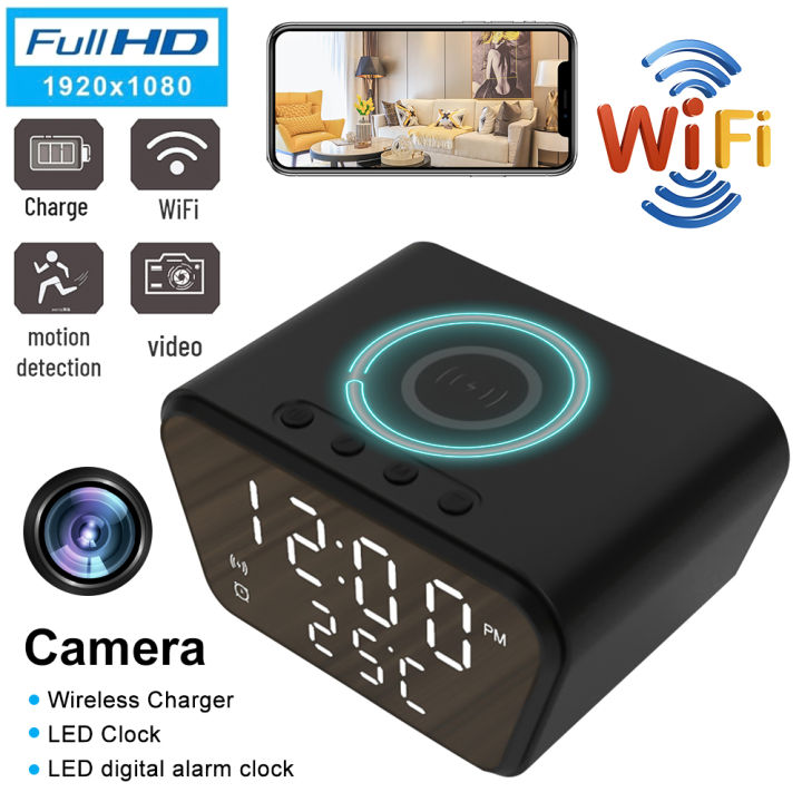 In Stock Clock Mini Camera Wireless Charger Hidden Spy Camera WiFi