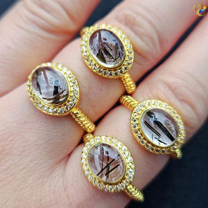 Black Tourmaline Rutilated Quartz Titanium Adjustable Rings