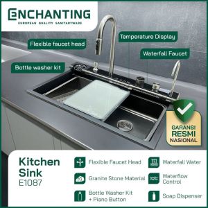 ENCHANTING Kitchen Sink Bak Cuci Piring Dapur Granite 1 Bowl Topmount Black All in One E1087