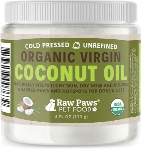 Raw Paws Virgin Organic Coconut Oil for Dogs & Cats 4-oz - Treatment for Itchy Skin Dry Nose Paws - Hot Spot Lotion for Dogs - Natural Hairball Remedy for Dogs
