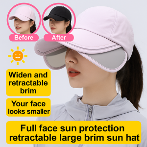 Retractable Large Brim Sun Hat With Extended Brim Uv Protection For Outdoor Sports可伸缩大帽檐防晒帽
