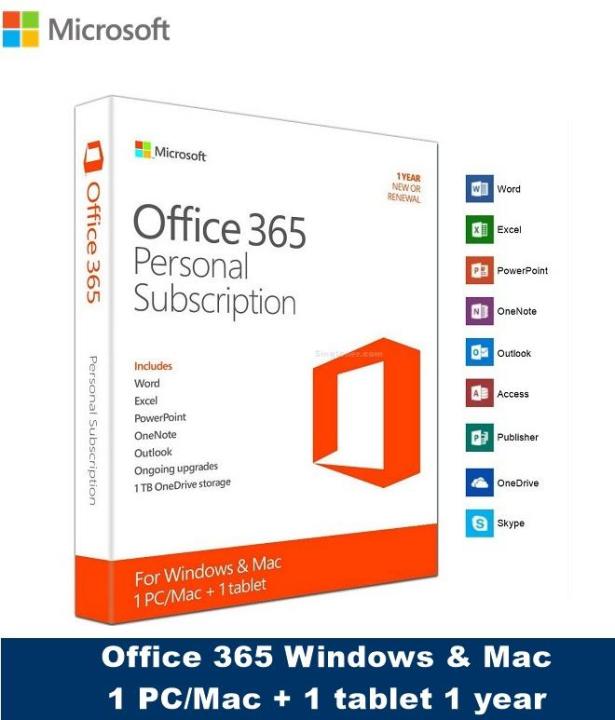 Microsoft Office 365 Personal 1 Year Subscription for Windows & Macs 1 ...