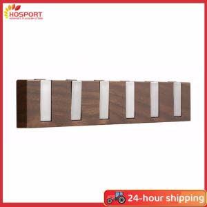 【HOSPORT】Wood Grain Key Hooks 6 Foldable Hooks No Drilling Key Hangers Multi-Function Self Adhesive Key Rack for Laundry Bedroom