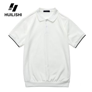 HUILISHI Casual Short Sleeve Diagonal Stripe Polo Shirt for Men
