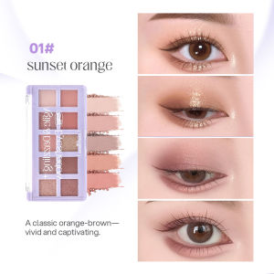 Ashley New Purple Series Agile & Dazzling Eyeshadow | 10 - Color Palette Delicate Texture 2 Versatile Shades (Sunset Orange/Dreamy Purple) Long - Lasting AS3096